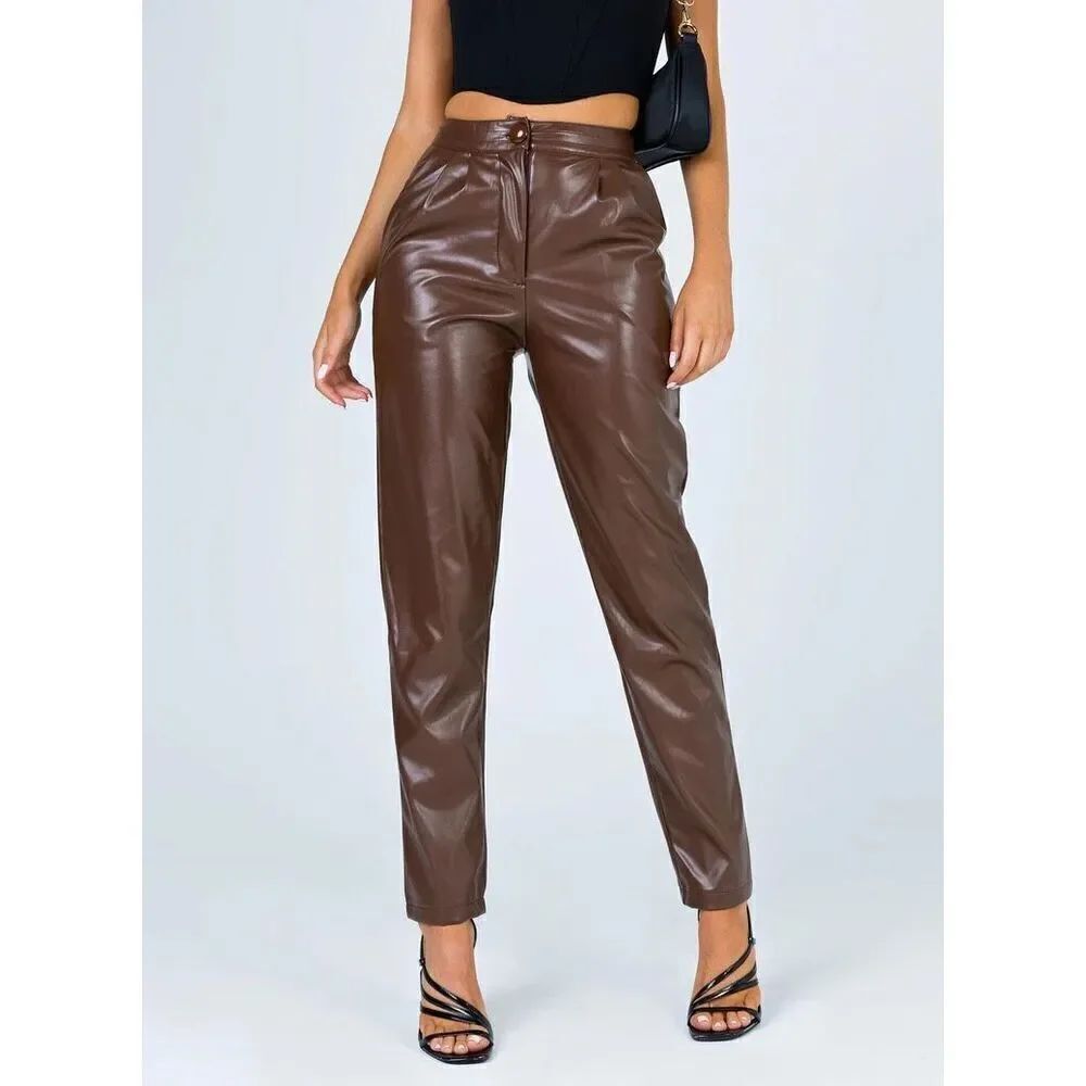 Princess Polly NWT LOVE CLUB BROWN Leather Pants Size 2